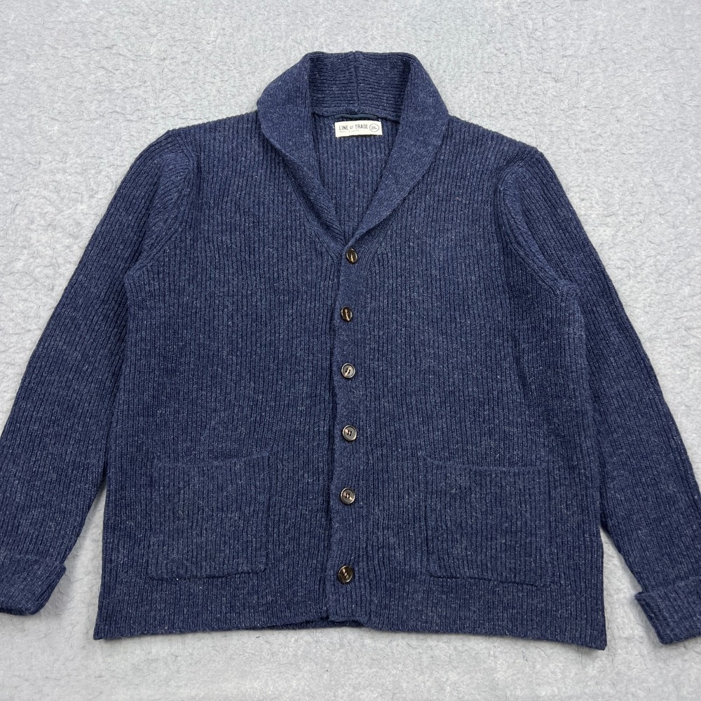 Line of Trade Cardigan Men's XXL‎ Blue Shetland Wool Ribbed Shawl Collar Sweater